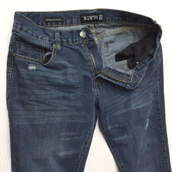 BUCKLE BLACK Jeans Men's 33 x 32 Low-Rise Slim Straight Rip Repair Denim Blue - Picture 4 of 16